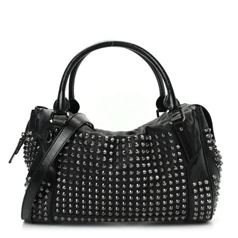 BURBERRY Lambskin Studded Medium Edenham Satchel Black 